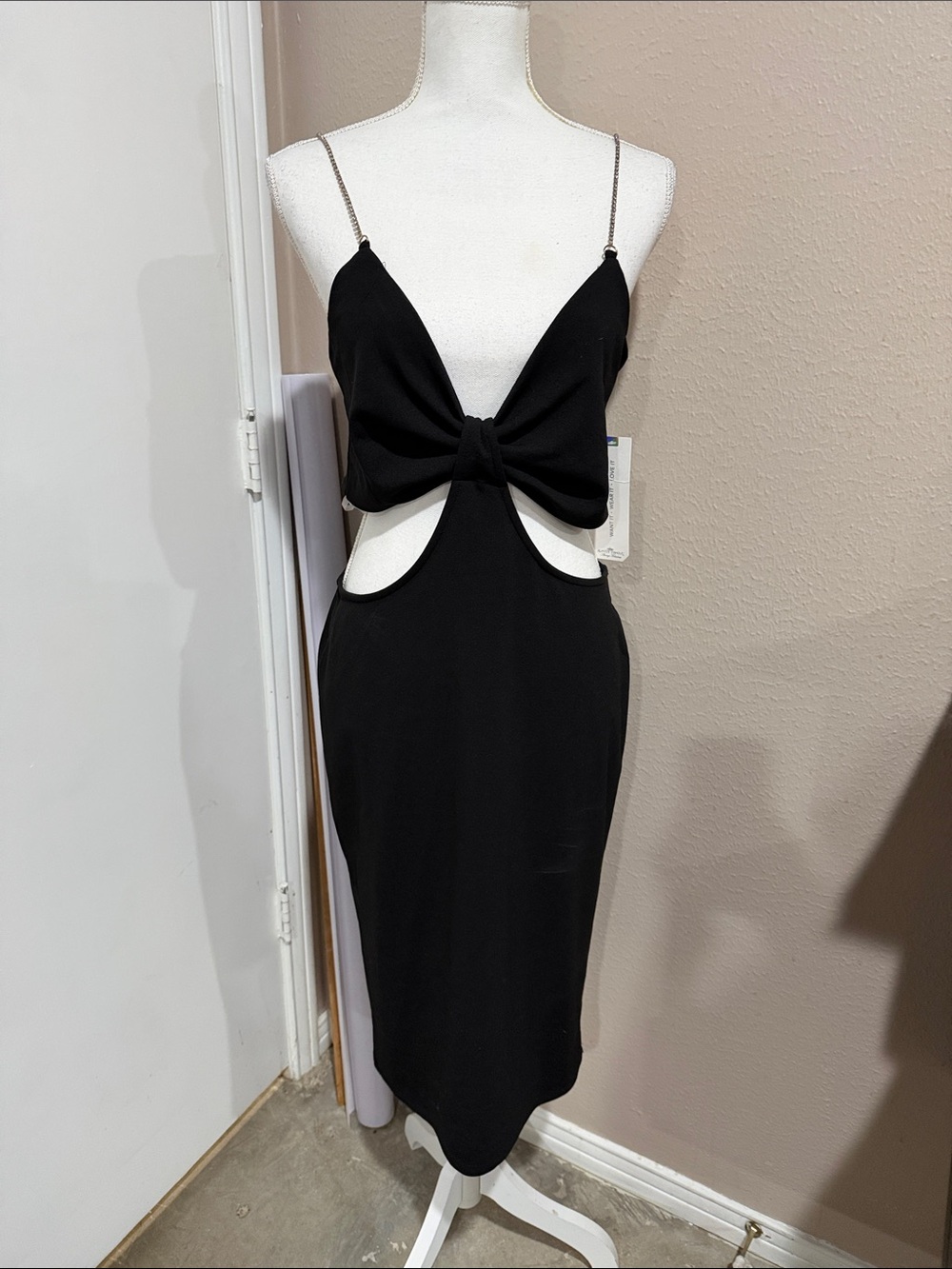Black Bow-Front Cutout Midi Dress - xl